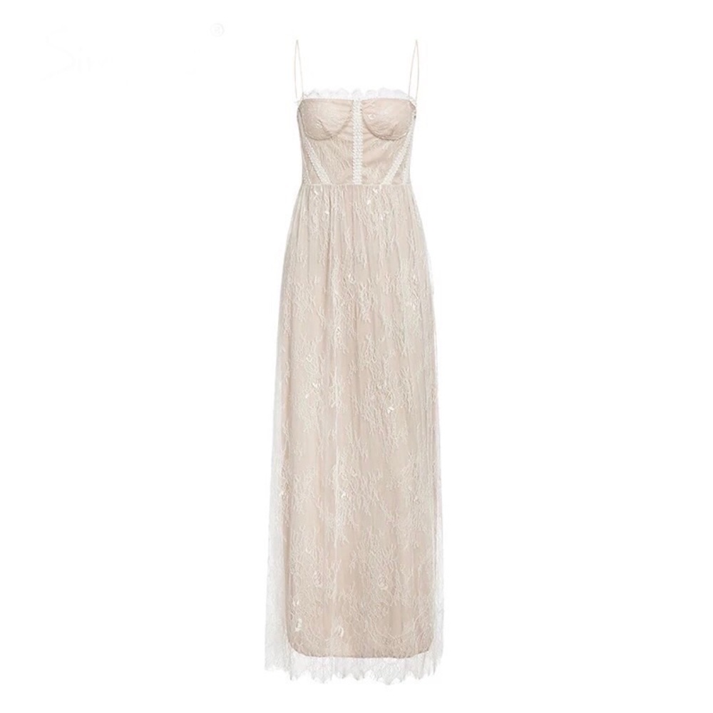 Ivylash White & Beige Embroidered Lace Maxi Dress - Picture 6 of 13